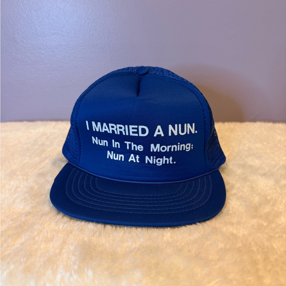 Vintage Trucker Mesh SnapBack Cap Hat I Married A Nun Blue